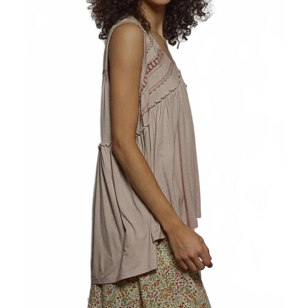 NEW POL sleeveless loose fit baby doll casual knit top in beige - Picture 5 of 5